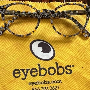 Eyebobs Black and White Striped Glasses 1.50 READERS with blue light technology